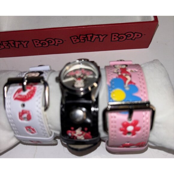 Vintage Betty Boop Watch W/ Leather Band Set of 3 - Pink,White & Black NEW RARE - Picture 9 of 16